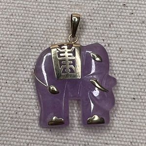 14K gold king purple jade elephant pendant